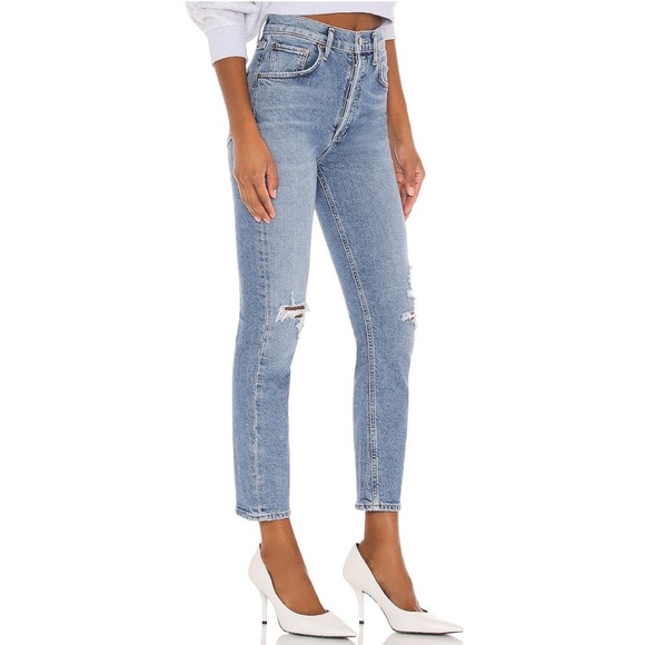 NEW Agolde Riley High-Rise Distressed Straight Leg Crop in Whiplash 31 - Picture 3 of 16